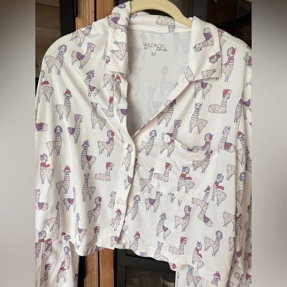 WILDFOX Pajamas Set Llamas Boxy Long Sleeve top shirt pants button down cropped - Picture 3 of 7